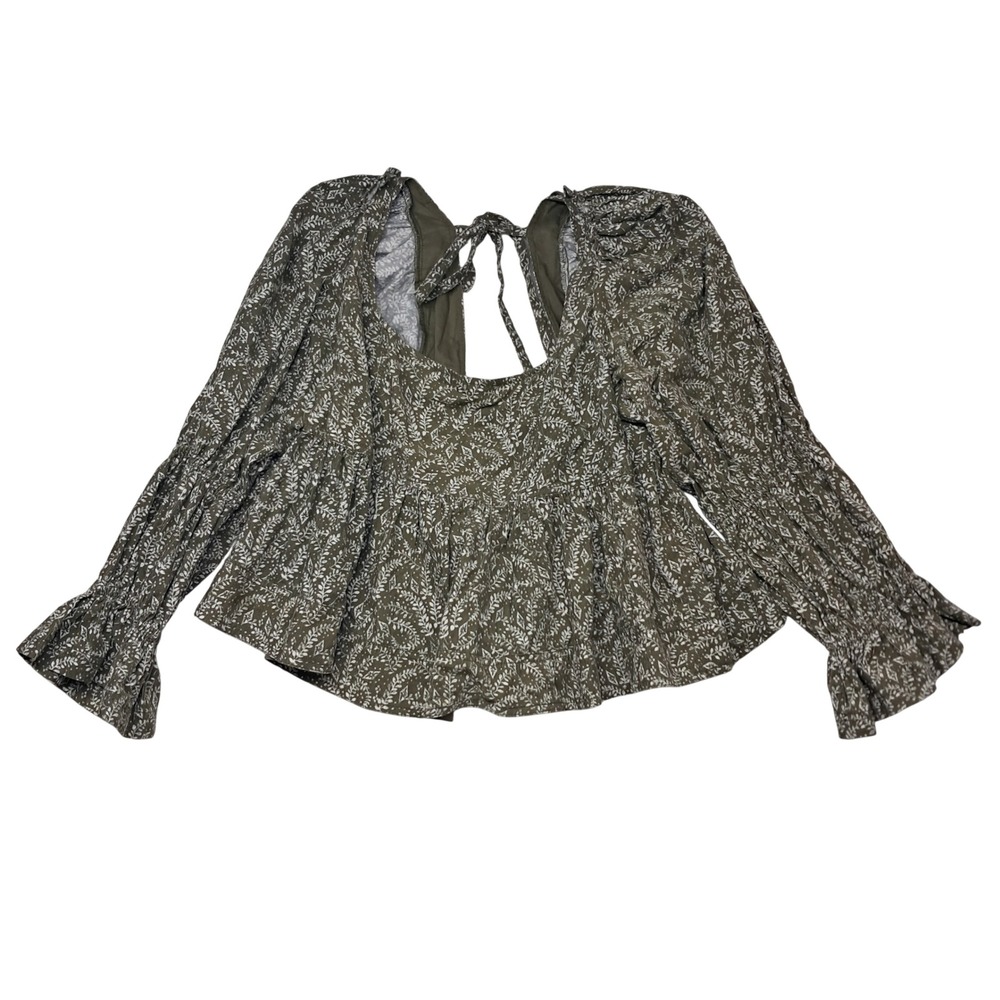 Pilcro Olive Green Floral Peasant Blouse